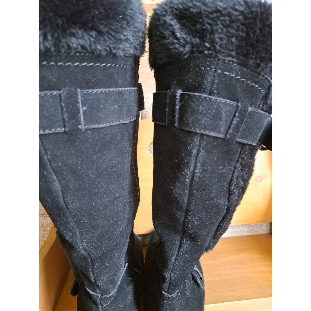 Baretraps Women's Catchy Tall Boots  10 M Black Suede Leather Faux Fur Lining